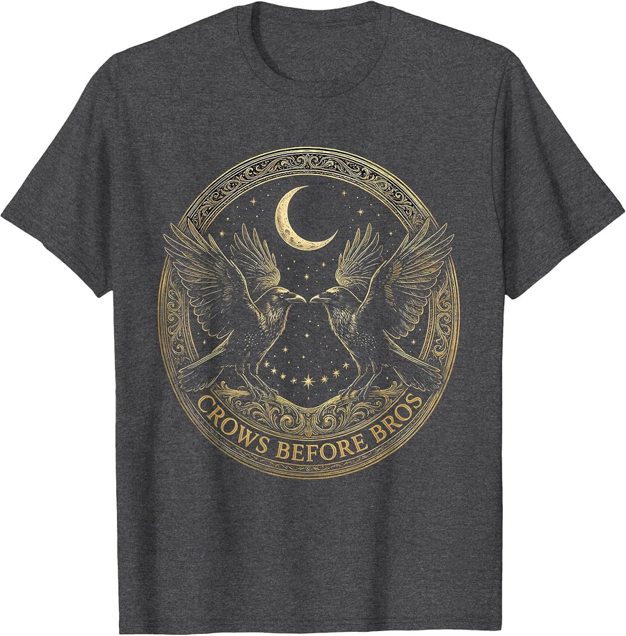 Men's Crows Before Bros Funny Crow Lover Design T-Shirt - Dark Heather Grey