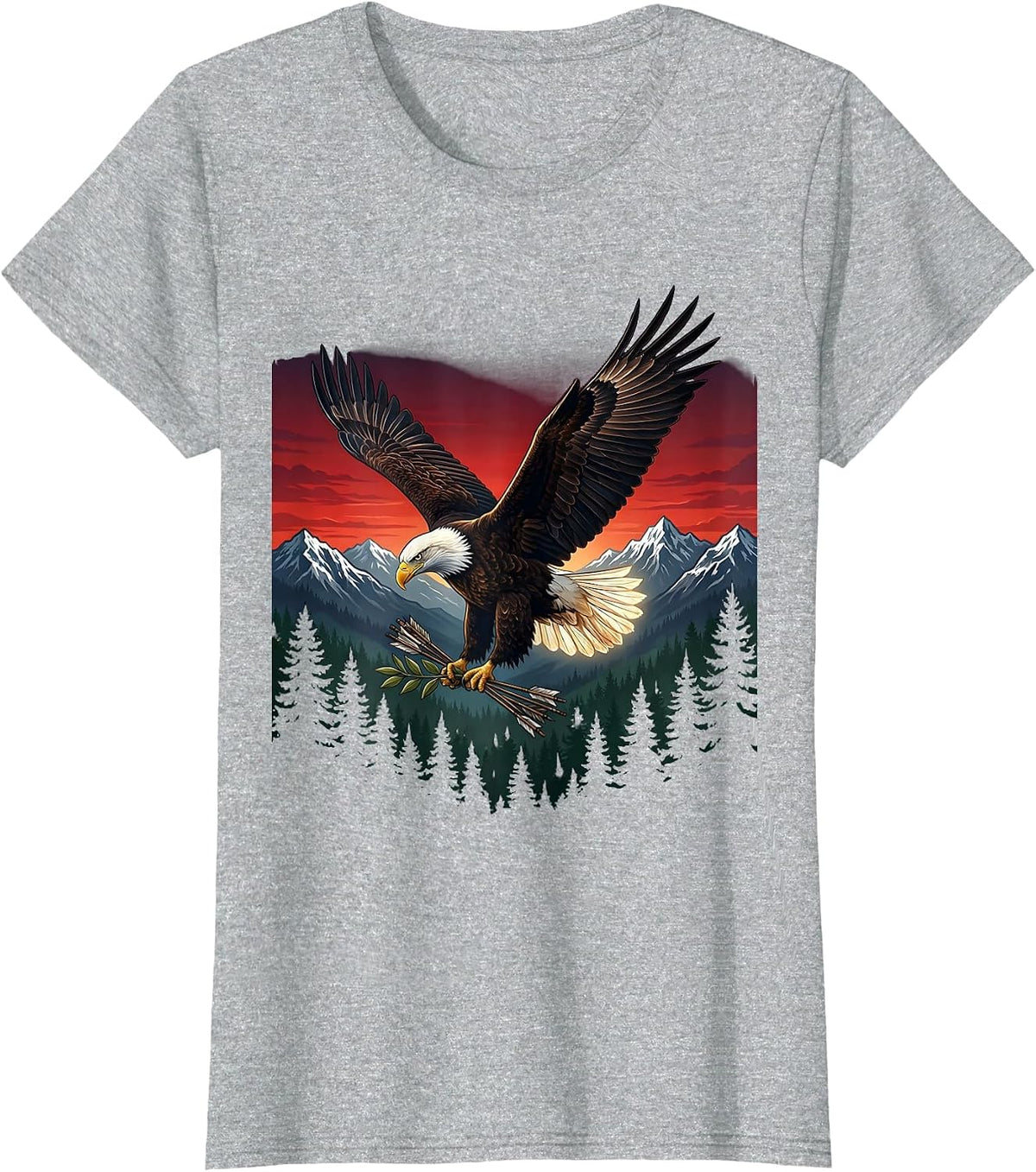 Bald Eagle Olive Branch and Arrows Patriotic USA T-Shirt - Heather Grey
