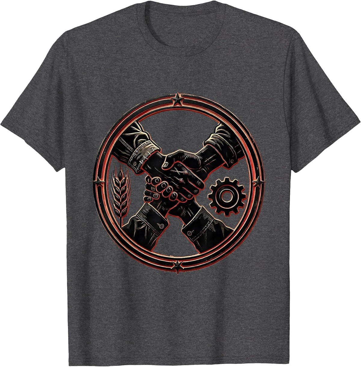 We The People Farmer and Factory Worker Unity T-Shirt - Dark Heather Grey