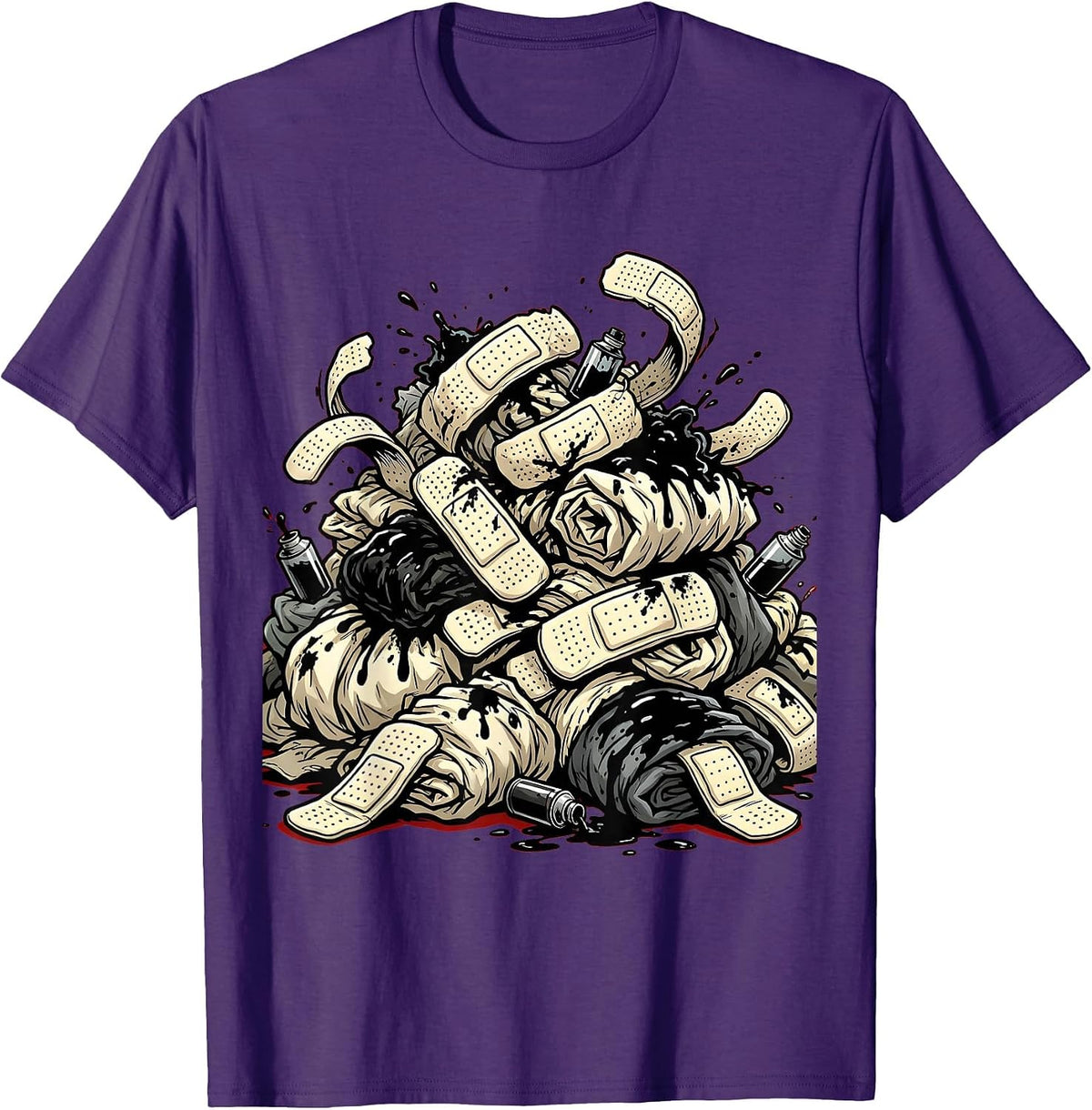 Tattoos Are Trashy Bandages and Ink Rags Art T-Shirt - Purple