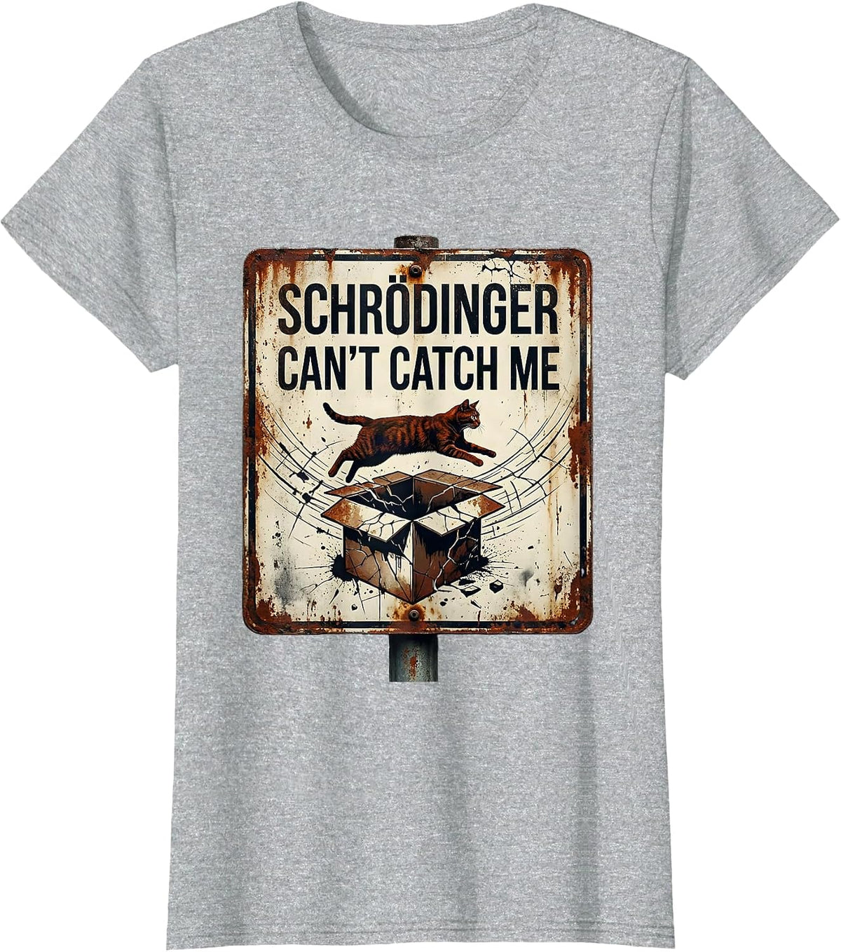 Schrödinger Can't Catch Me Funny Quantum Physics Geek Humor T-Shirt - Heather Grey