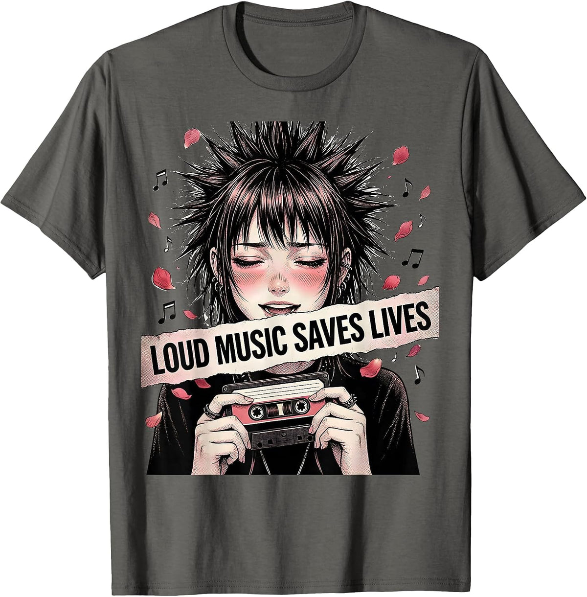Loud Music Saves Lives Punk Rock Design T-Shirt - Asphalt Grey