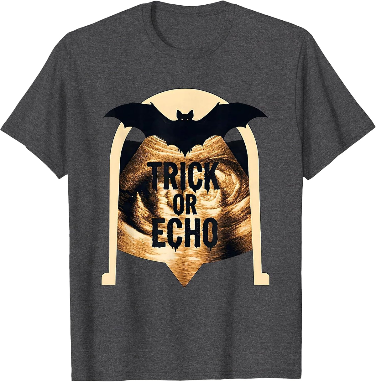Trick Or Echo Silhouette Halloween Ultrasound Tech T-Shirt - Dark Heather Grey