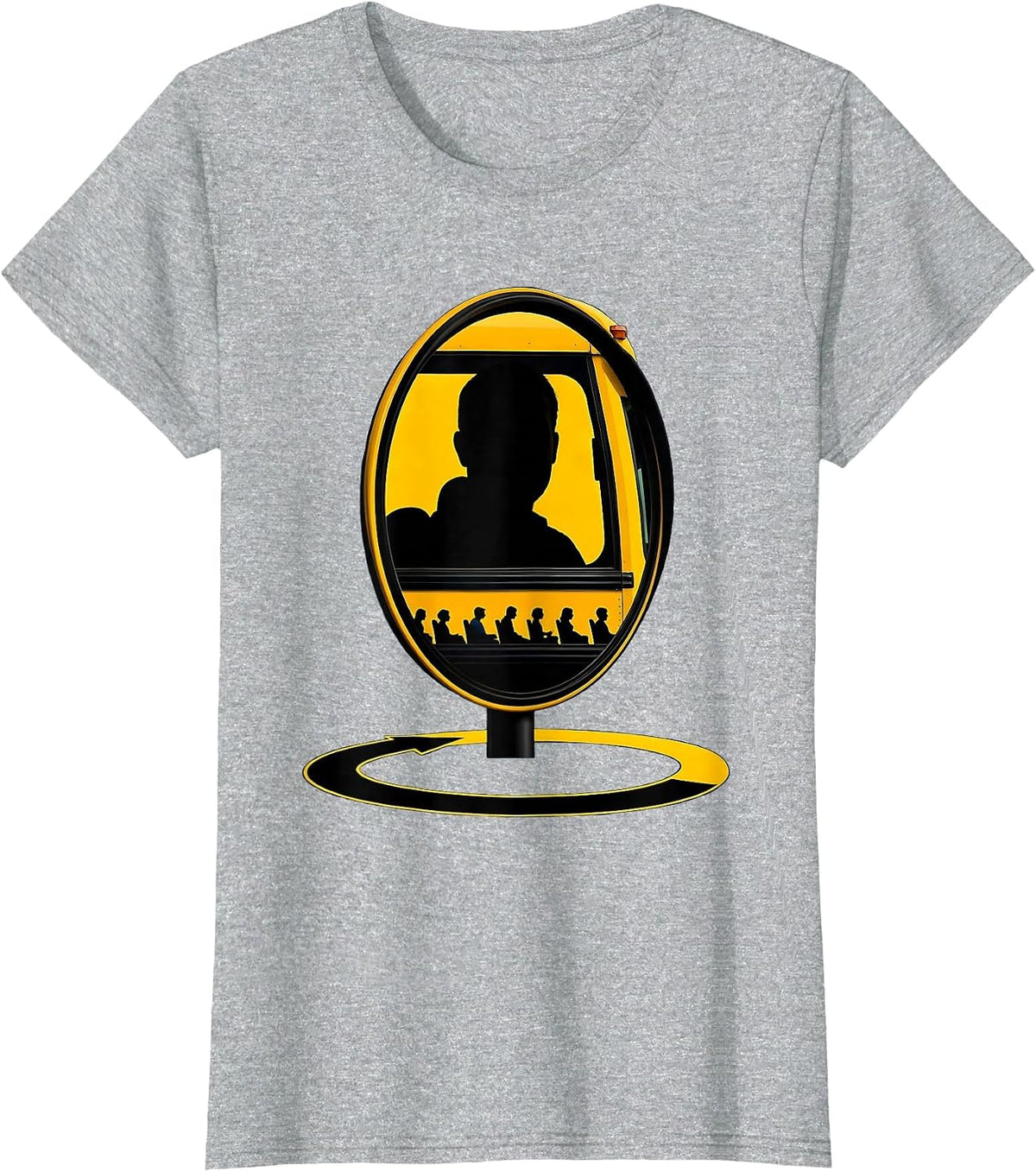 School Bus Driver Mirror Silhouette Novelty Gift T-Shirt - Heather Grey