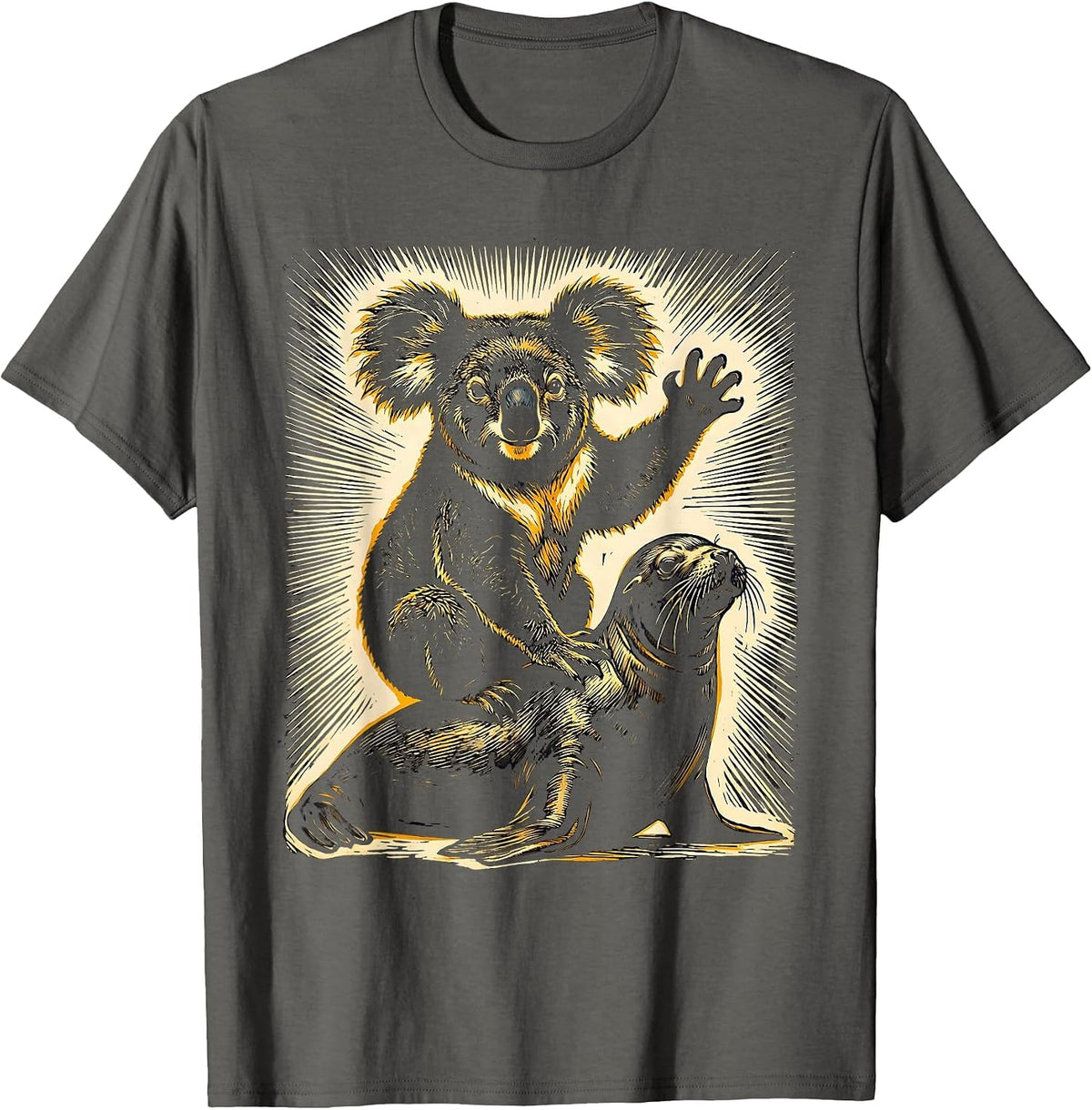 Broad Blunt Koala Linocut Funny Animal Lover T-Shirt - Asphalt Grey