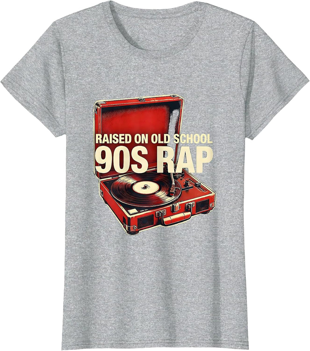 Raised On Old School 90s Rap Stencil Graphic Hip Hop T-Shirt - Heather Grey