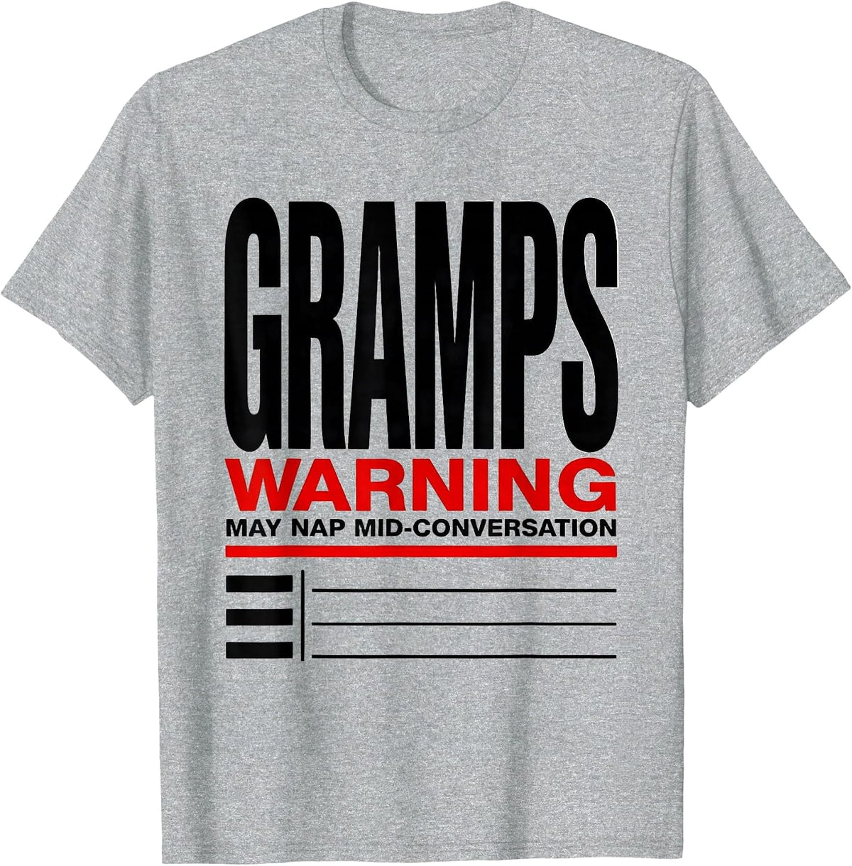 Men's Gramps Warning May Nap Mid-Conversation Funny Grampy T-Shirt - Heather Grey