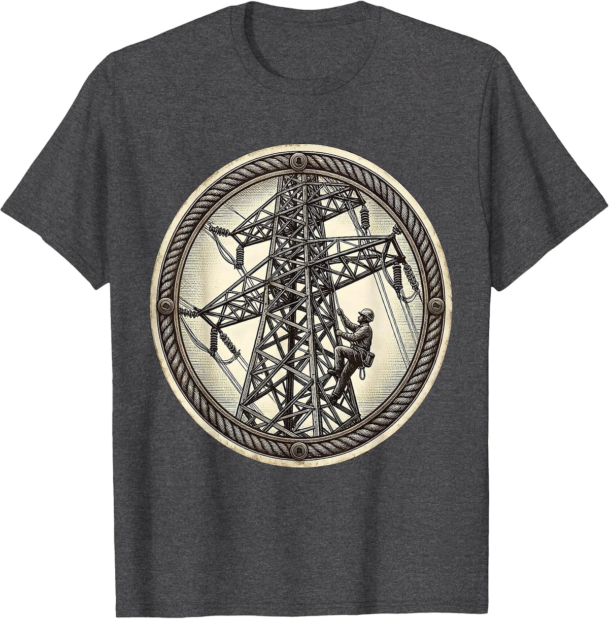 Electrician Power Line Tower Climber Graphic T-Shirt - Dark Heather Grey