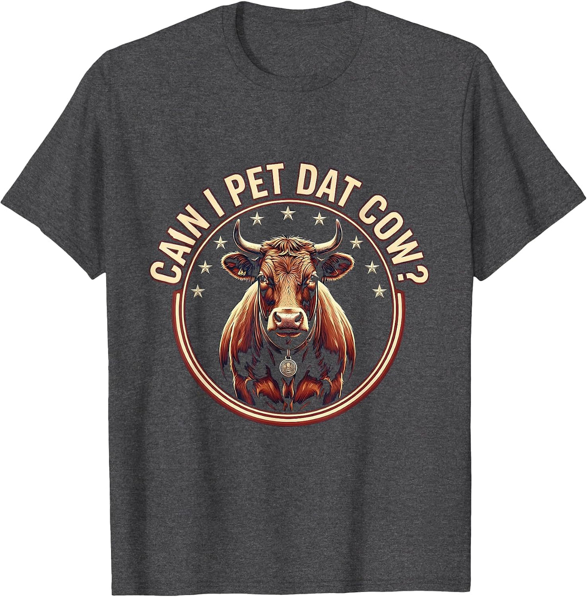 Can I Pet Dat Cow Funny Animal Lover Hiker Meme Humor T-Shirt - Dark Heather Grey