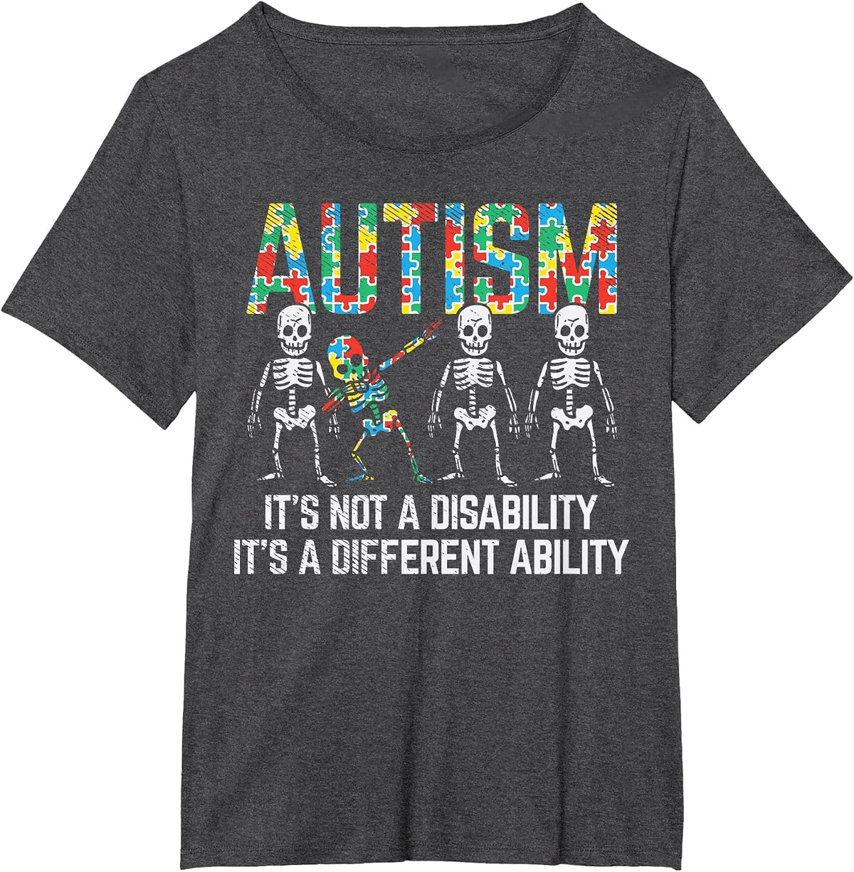 Dabbing Skeleton Not A Disability Autism Awareness Kids Boys T-Shirt - Dark Heather Grey