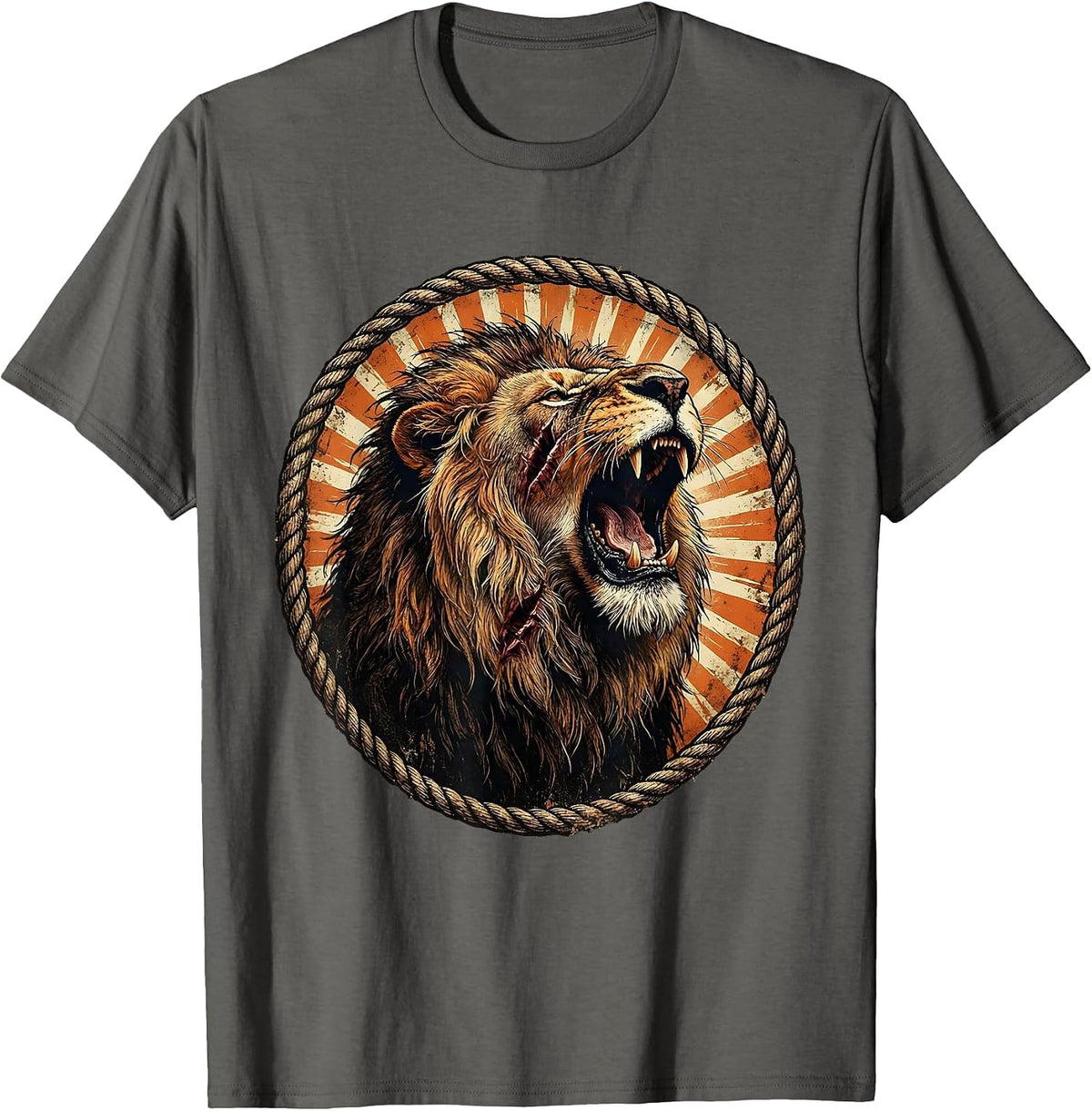 Hard Fought Hallelujah Scarred Lion Roaring T-Shirt - Asphalt Grey