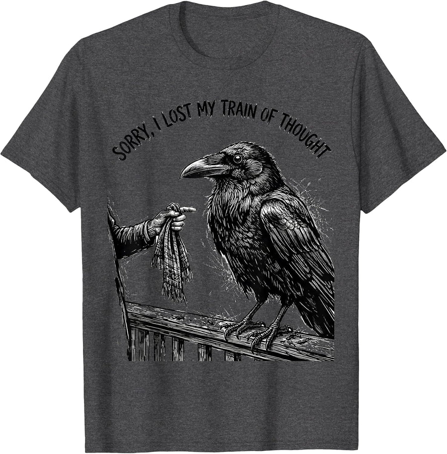Men's Sorry I Lost My Train Of Thought Funny Crow Bird Lover Dark T-Shirt - Dark Heather Grey