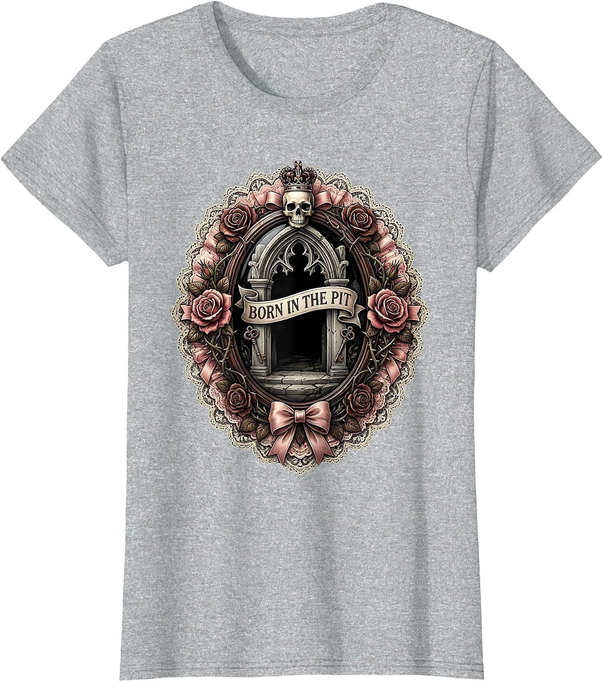 Born in the Pit Metal Band Graphic Design T-Shirt - Heather Grey