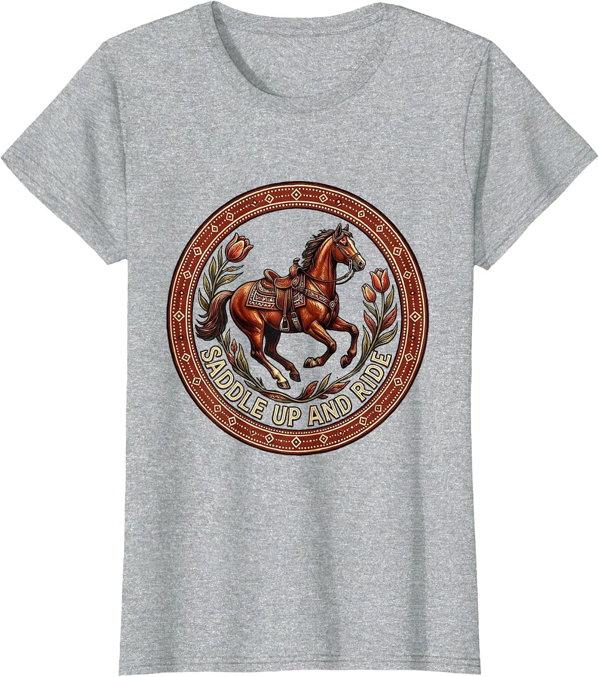 Saddle Up and Ride Horse Riding Design T-Shirt - Heather Grey