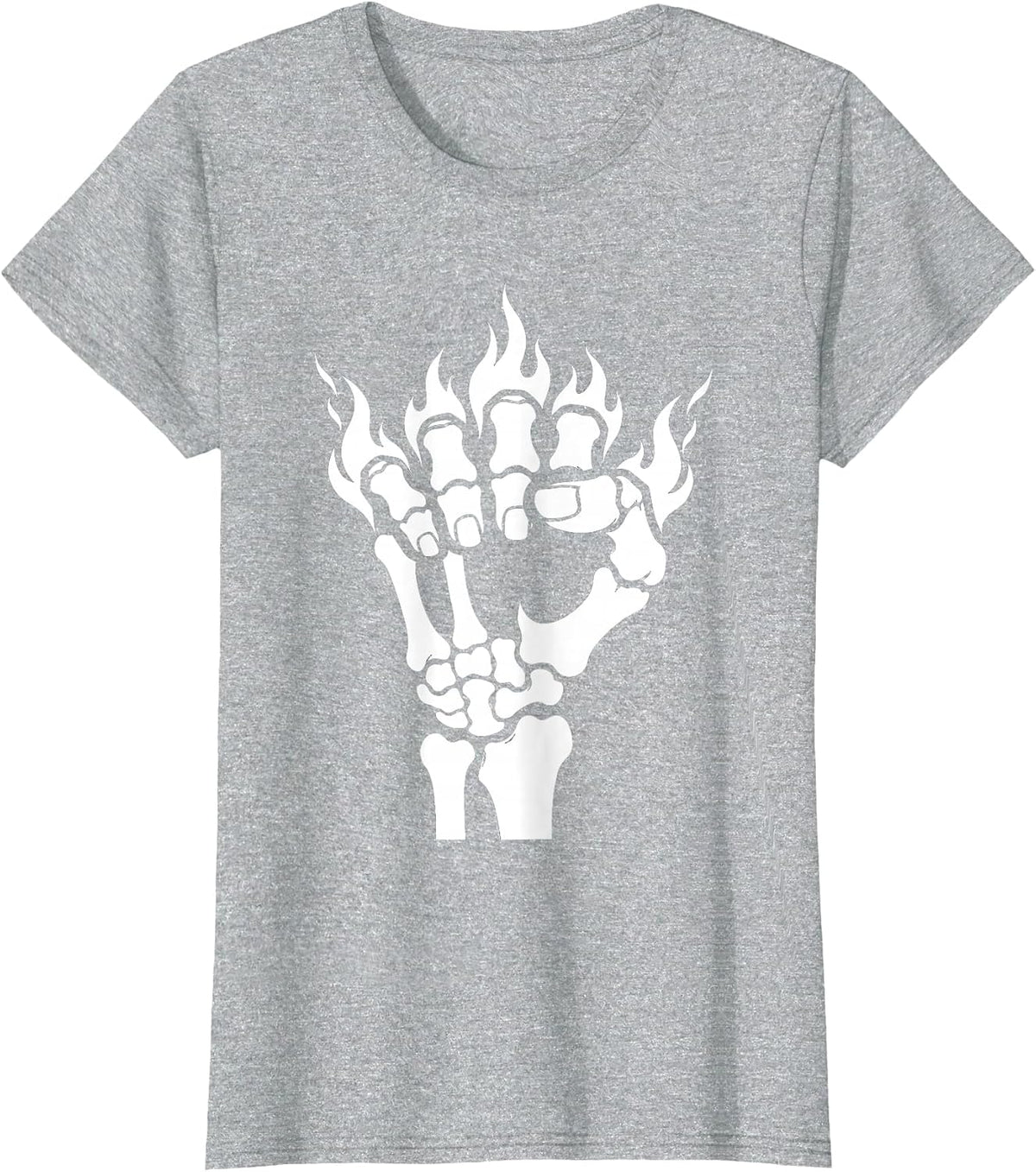 Skeletal Fist Fire Burning Knuckles Graphic T-Shirt - Heather Grey