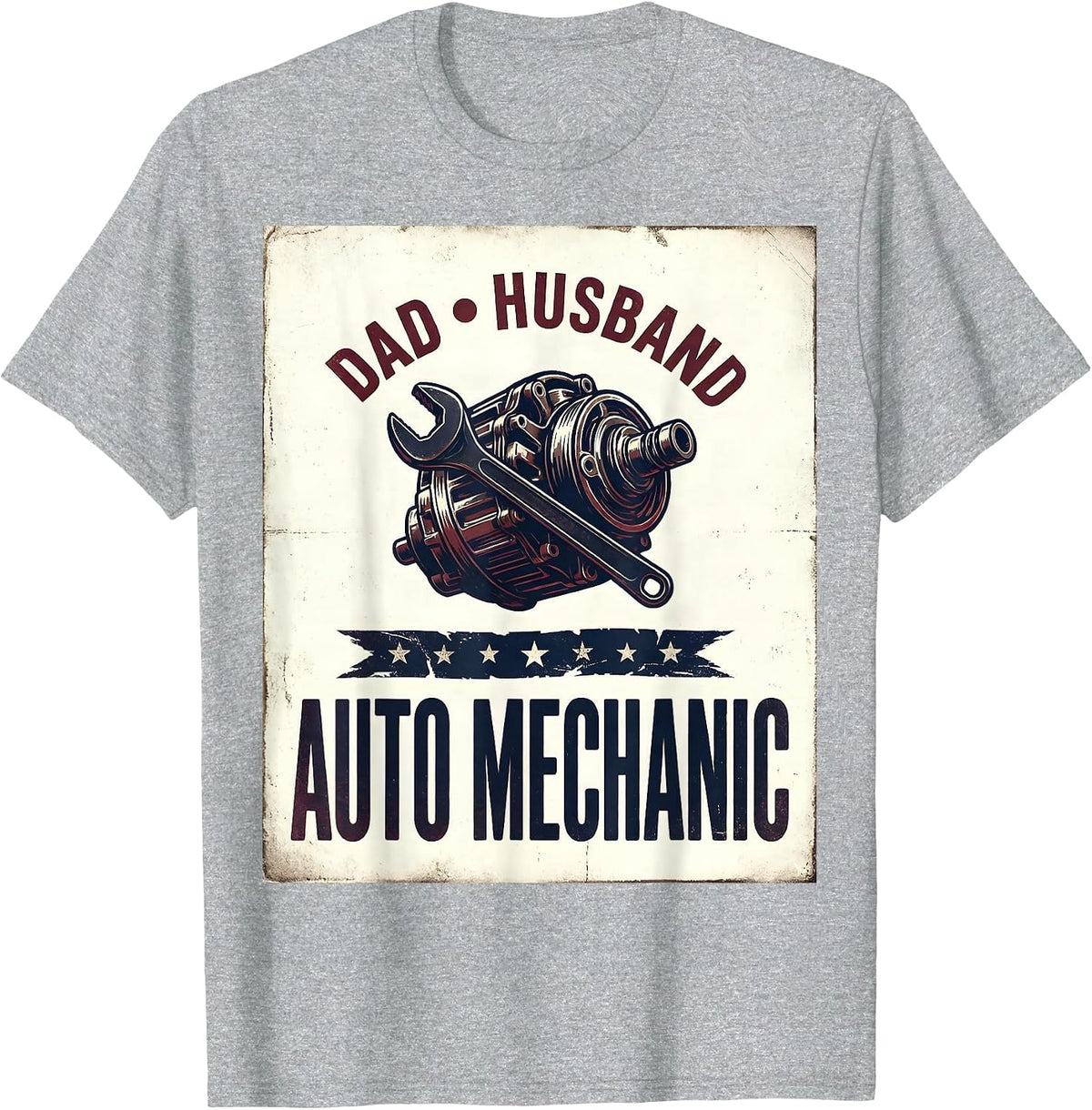 Men's Dad Husband Auto Mechanic Vintage Patriotic Flag Mechanic T-Shirt - Heather Grey