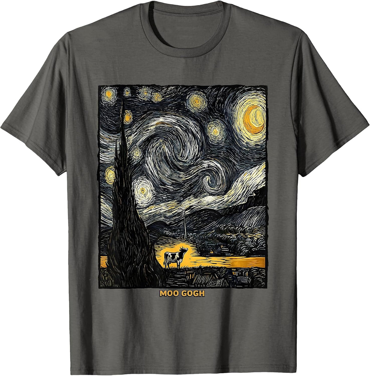 Men's Moo Gogh Whimsical Cow Art Lover Gift for Pet Owners T-Shirt - Asphalt Grey