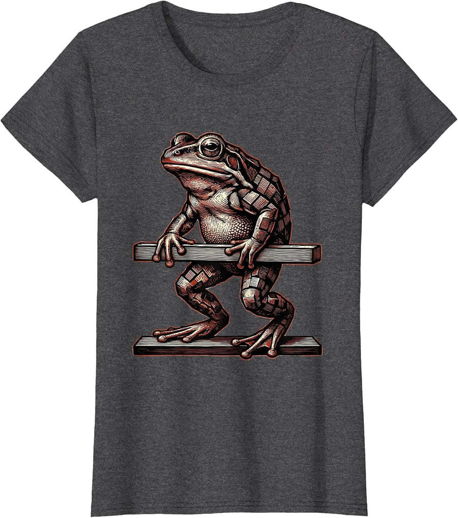 Women's Frog Teacher Letterpress Profession Humor T-Shirt - Dark Heather Grey