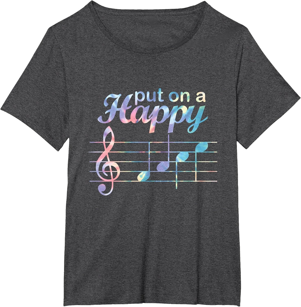 Put On A Happy Face Music Teacher Music Notes Treble Clef T-Shirt - Dark Heather Grey