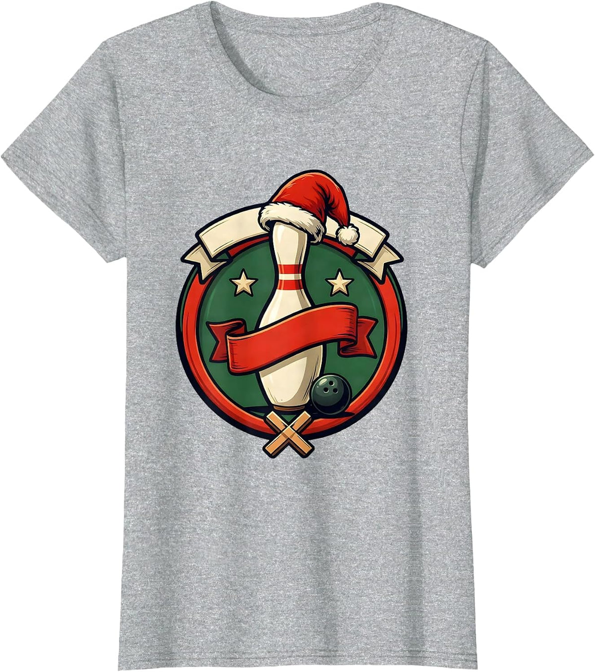Women's Bowling Pin Santa Hat Christmas Humor Team Player T-Shirt - Heather Grey