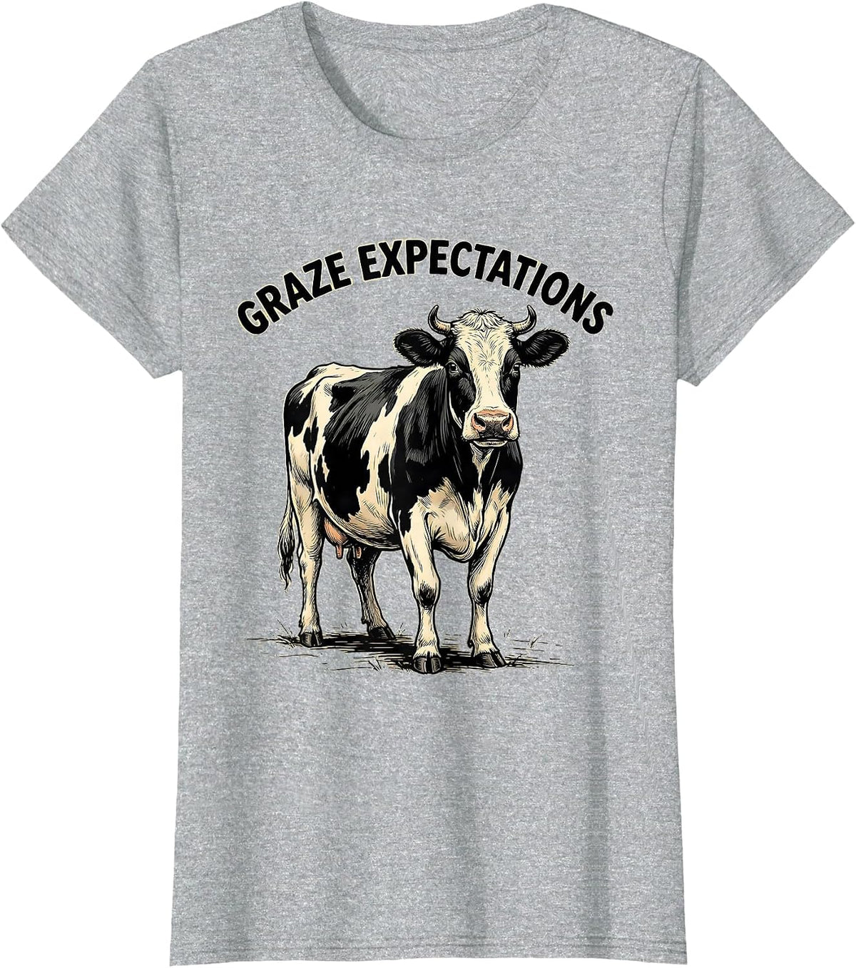 Graze Expectations Funny Cow Farm Animal Pun Humor T-Shirt - Heather Grey