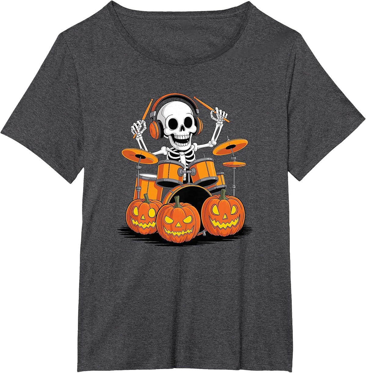 Halloween Skeleton Drumset Drum Drummer Drumming Drummers T-Shirt - Dark Heather Grey