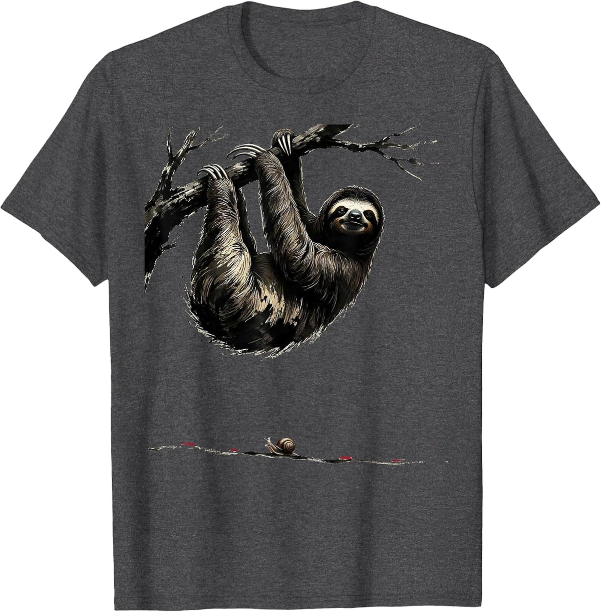 Cropped Sloth Chill Humor Lazy Animal Lover Gift T-Shirt - Dark Heather Grey
