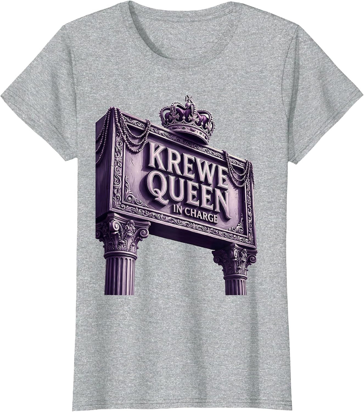 Krewe Queen In Charge Mardi Gras Design T-Shirt - Heather Grey