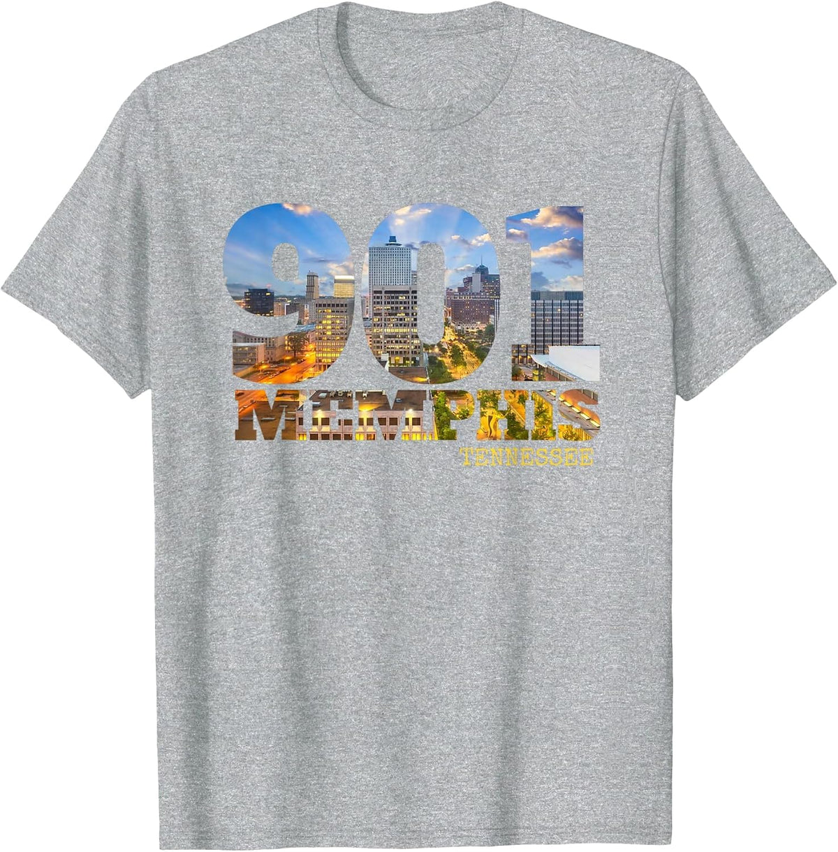Area Code 901 Memphis Tennessee Skyline Art Tennesseean Town T-Shirt - Heather Grey