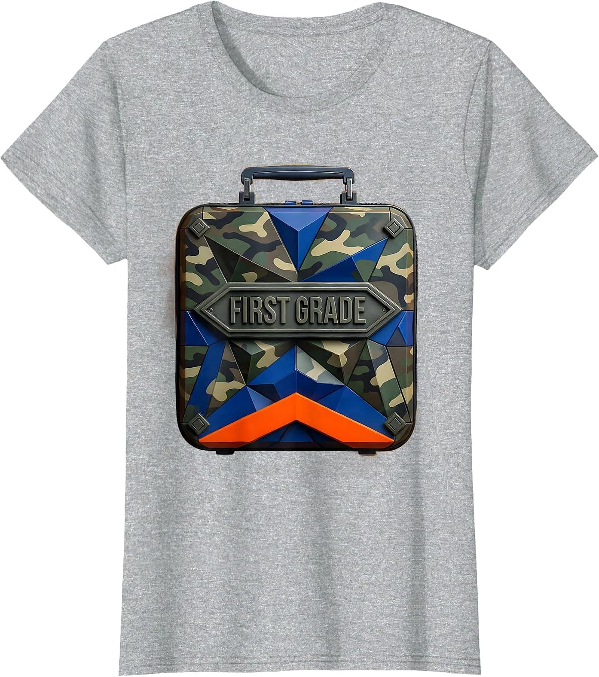 Women's First Grade Geometric Camo Back To School Boy Teacher T-Shirt - Heather Grey