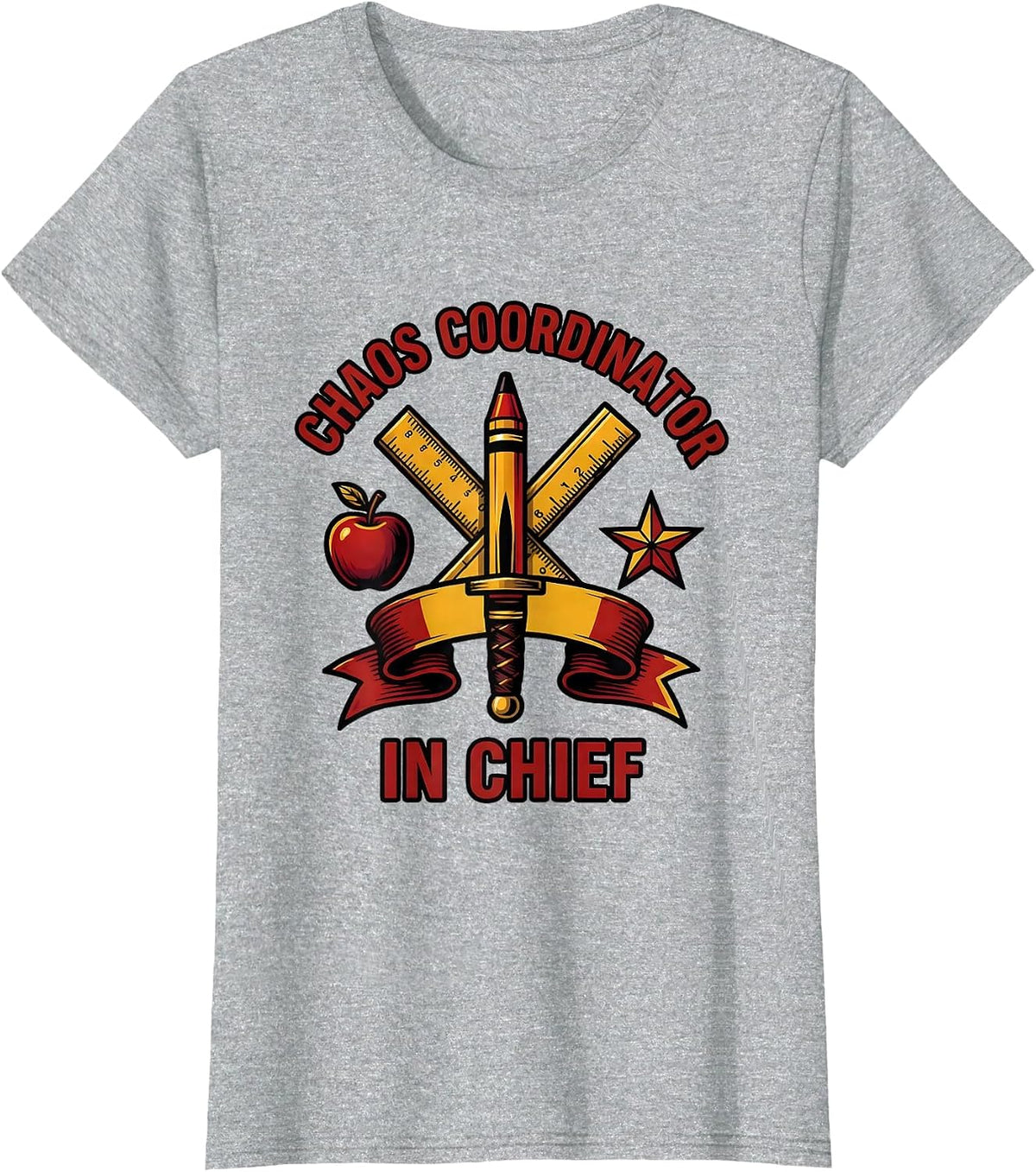 Women's Pre K Teacher Chaos Coordinator In Chief Design T-Shirt - Heather Grey