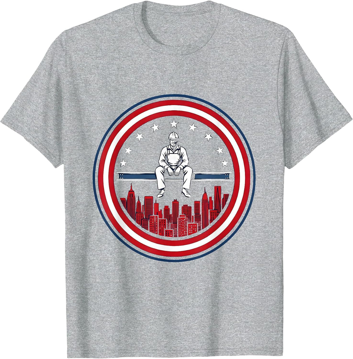Men's Steelworker Silhouette City Skyline Beam Design T-Shirt - Heather Grey