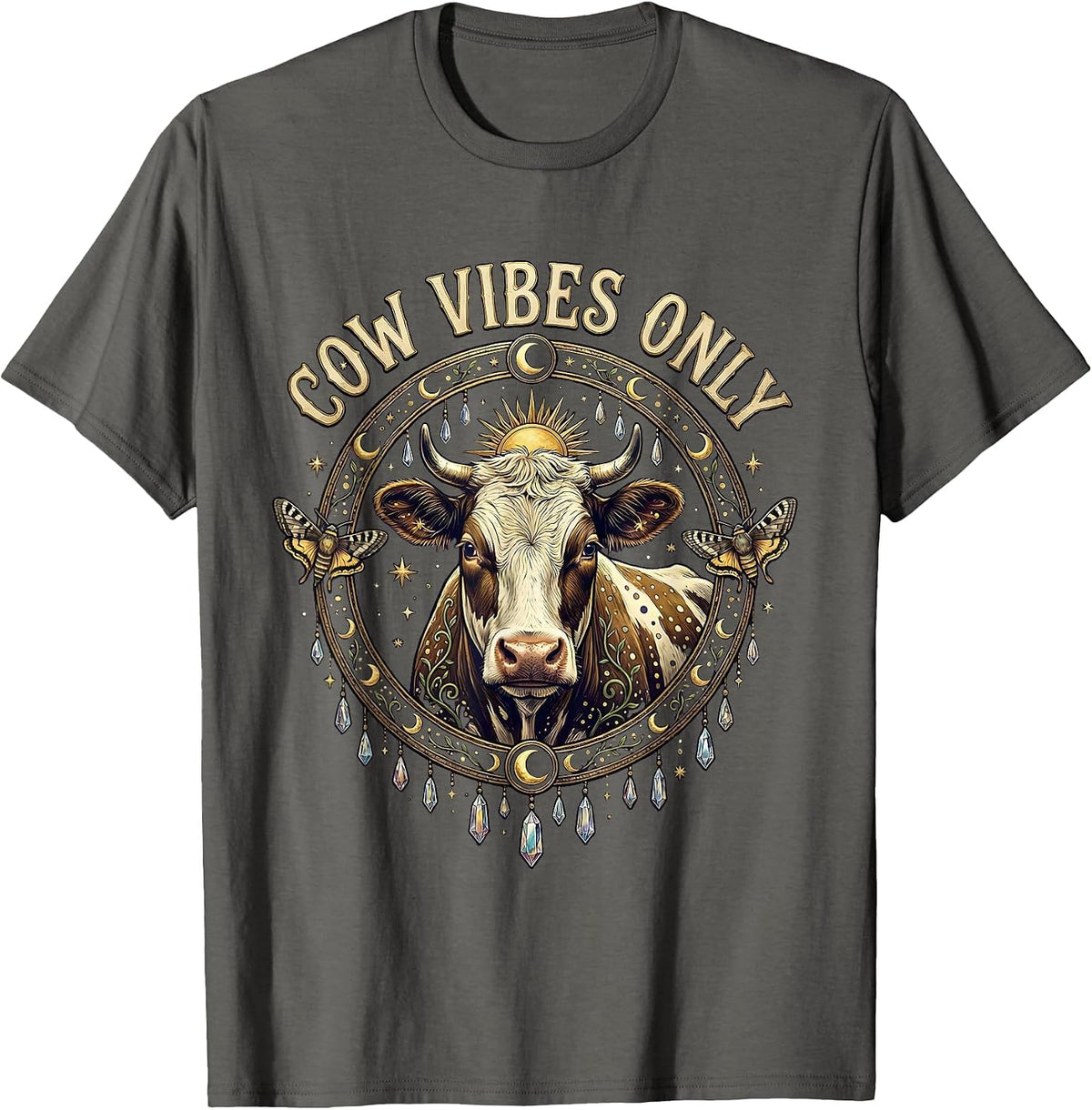 Men's Cow Vibes Only Funny Cattle Lover Design T-Shirt - Asphalt Grey