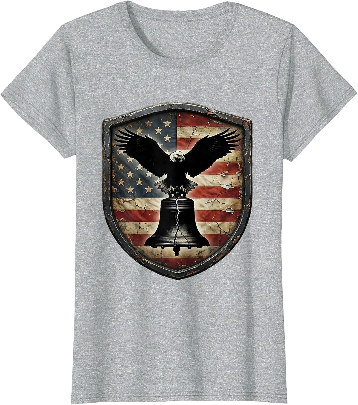 Women's Eagle and Liberty Bell Patriotic Graphic T-Shirt - Heather Grey