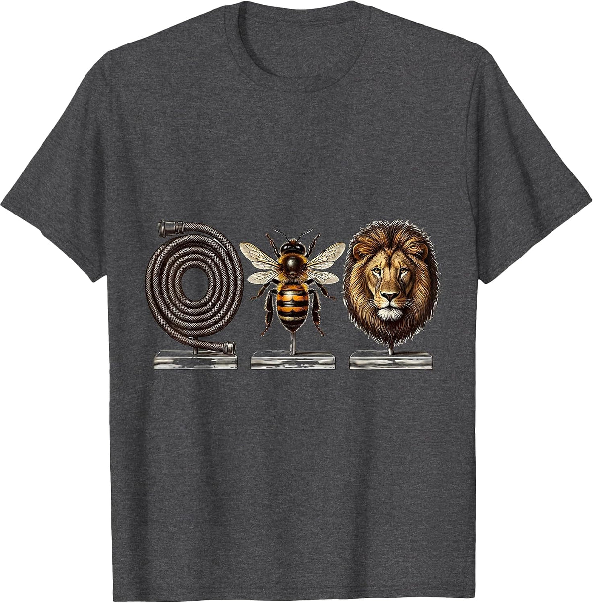 Hose Bee Lion Crosshatch Etching Funny Meme T-Shirt - Dark Heather Grey