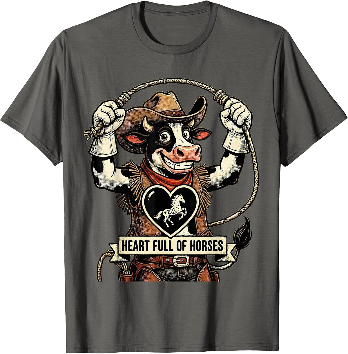 Heart Full of Horses Cowgirl Graphic Design T-Shirt - Asphalt Grey