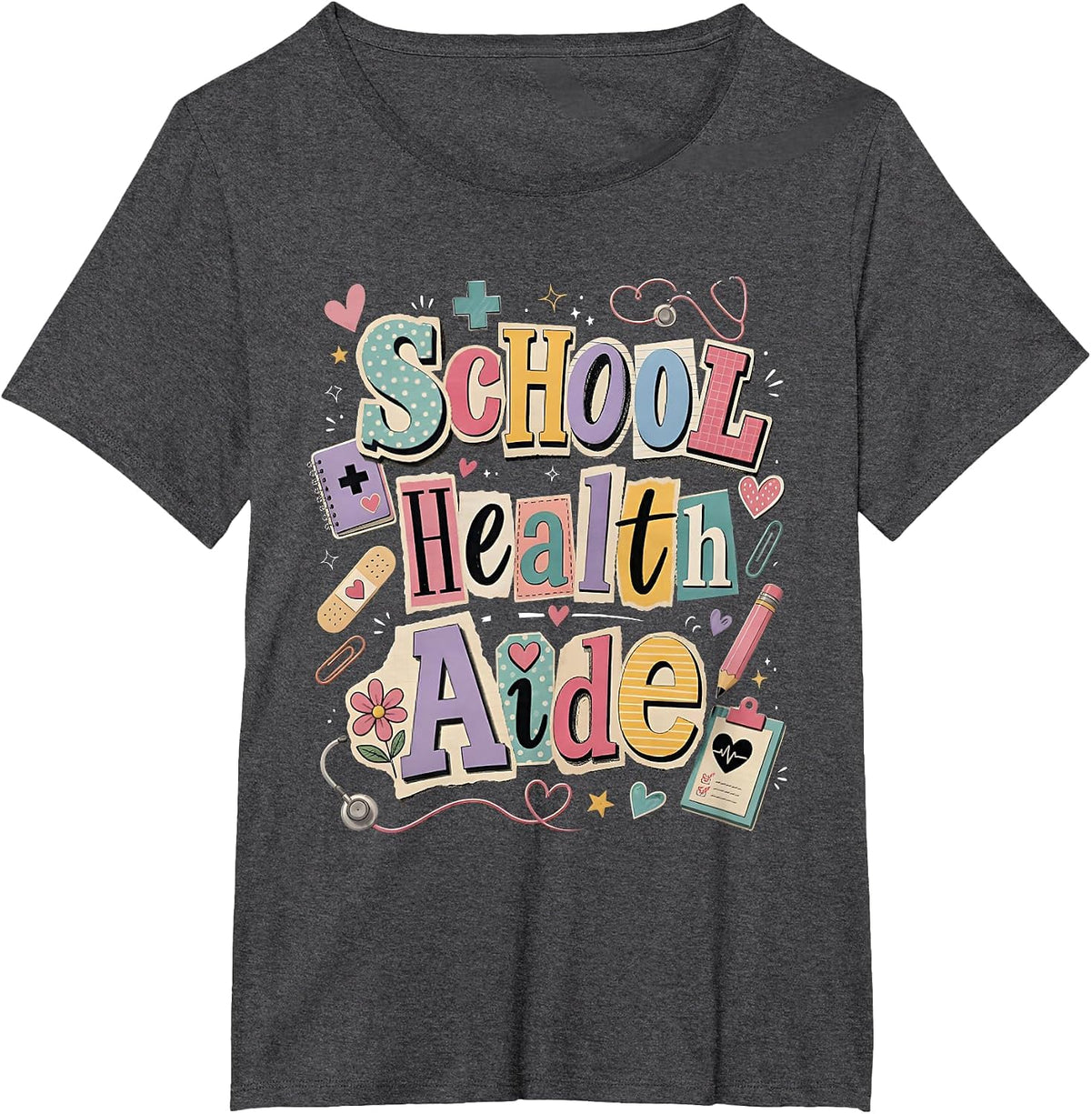 School Health Aide Back to School Retro Healthcare Worker T-Shirt - Dark Heather Grey