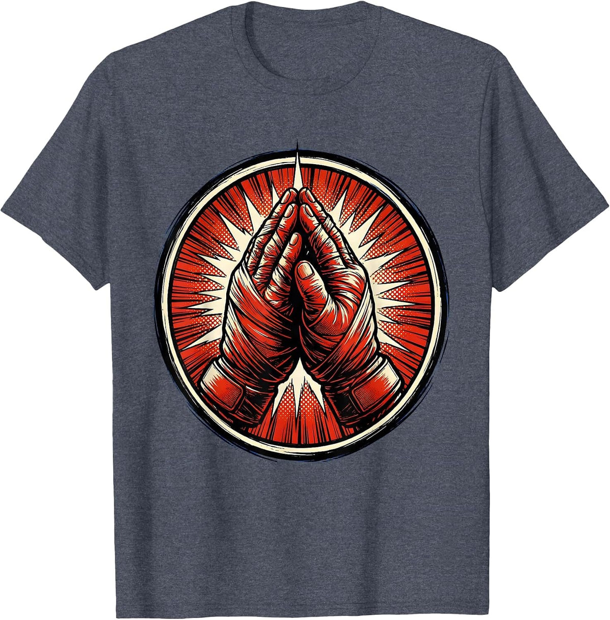Boxer Wrapped Hands Prayer Position Boxing Art T-Shirt - Heather Blue