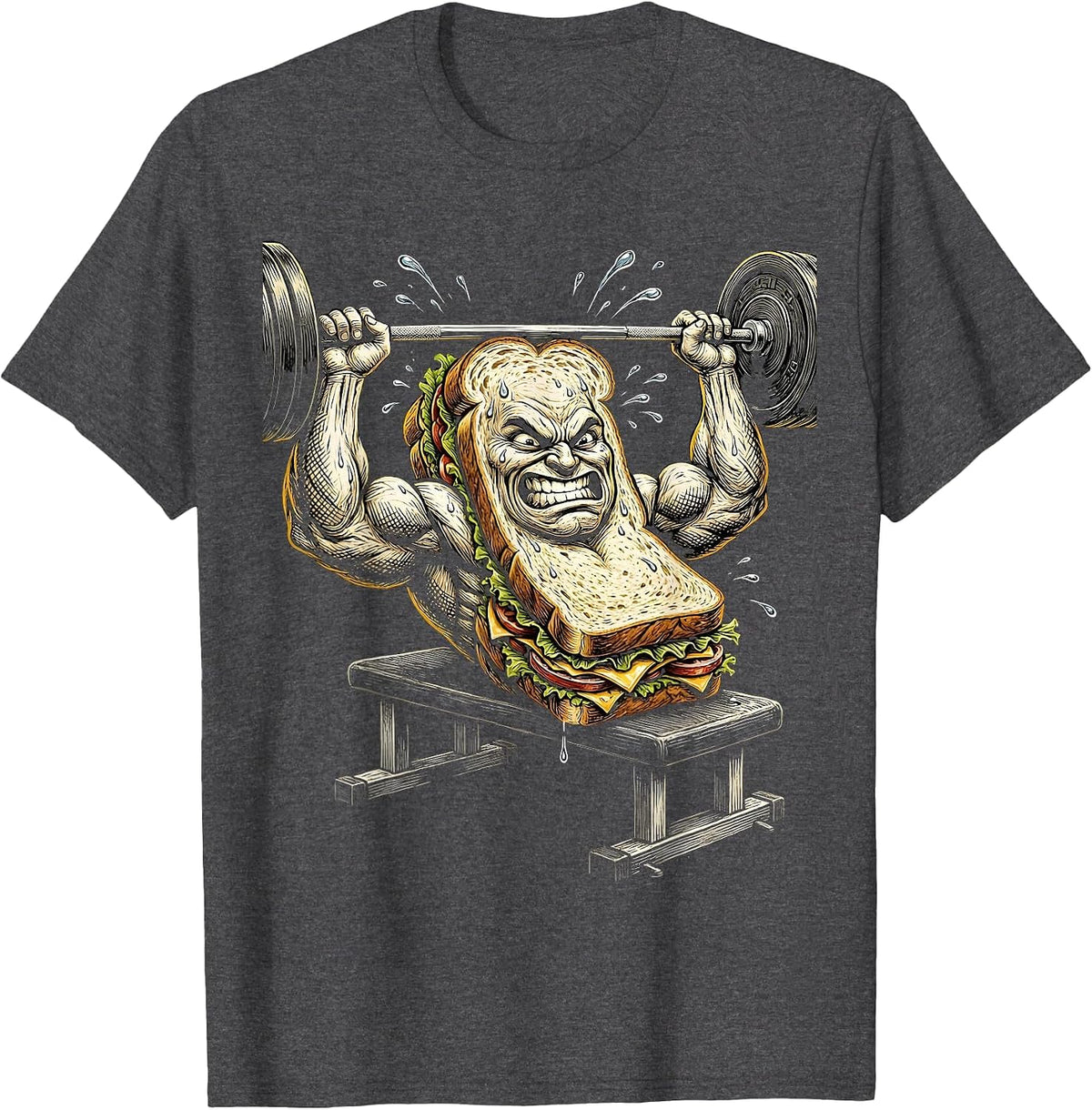 Men's Sandwich Powerlifter Funny Gym Weightlifting Tee T-Shirt - Dark Heather Grey