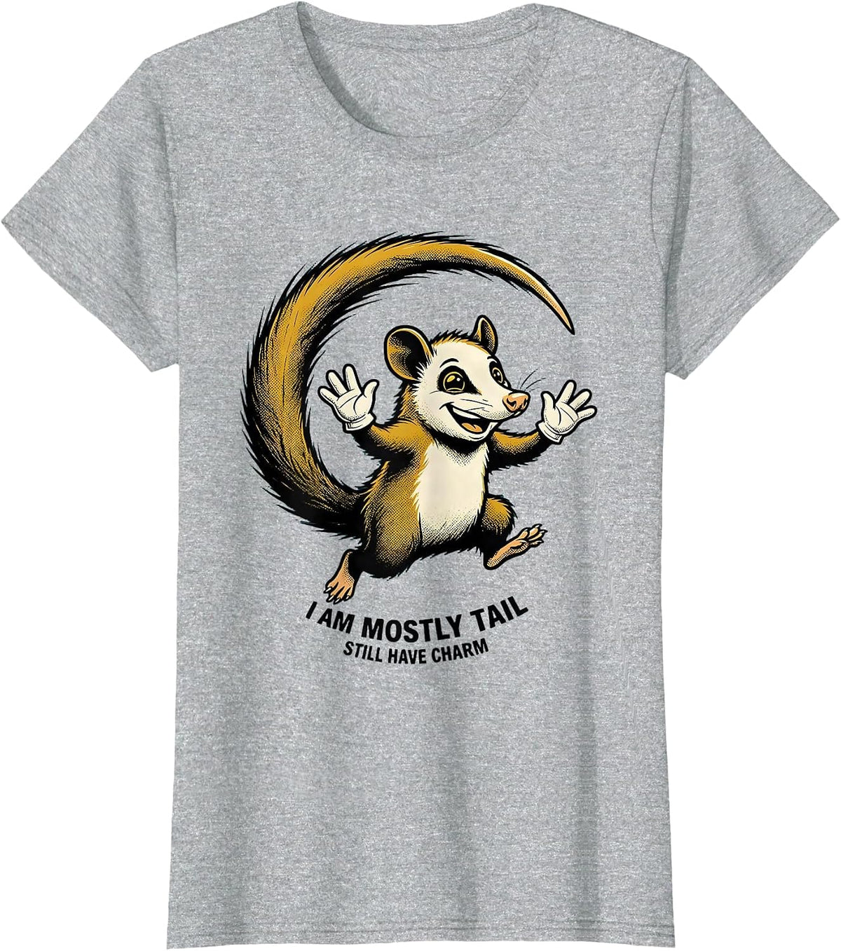 I Am Mostly Tail Still Have Charm Retro Cartoon Opossum Meme T-Shirt - Heather Grey