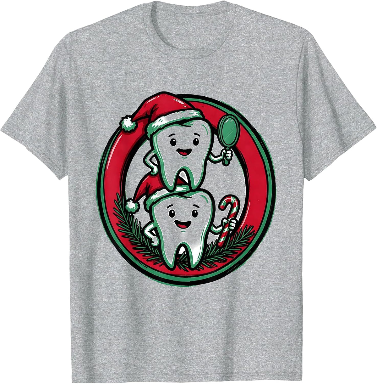 Men's Dental Tooth Christmas Humor Marker Outline Dentist Crew T-Shirt - Heather Grey