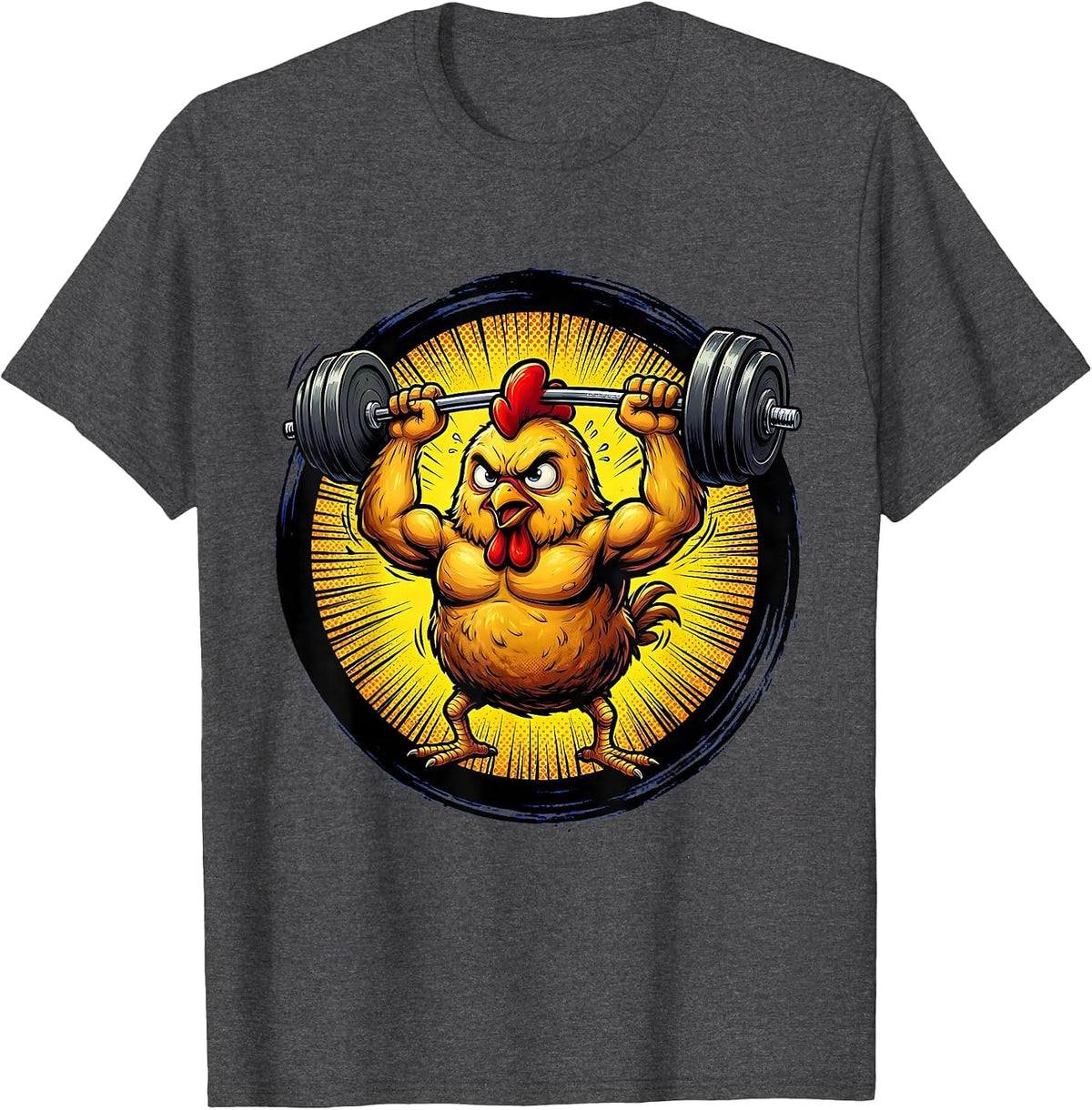 Chicken Nugget Lifting Weights Funny Gym Art T-Shirt - Dark Heather Grey