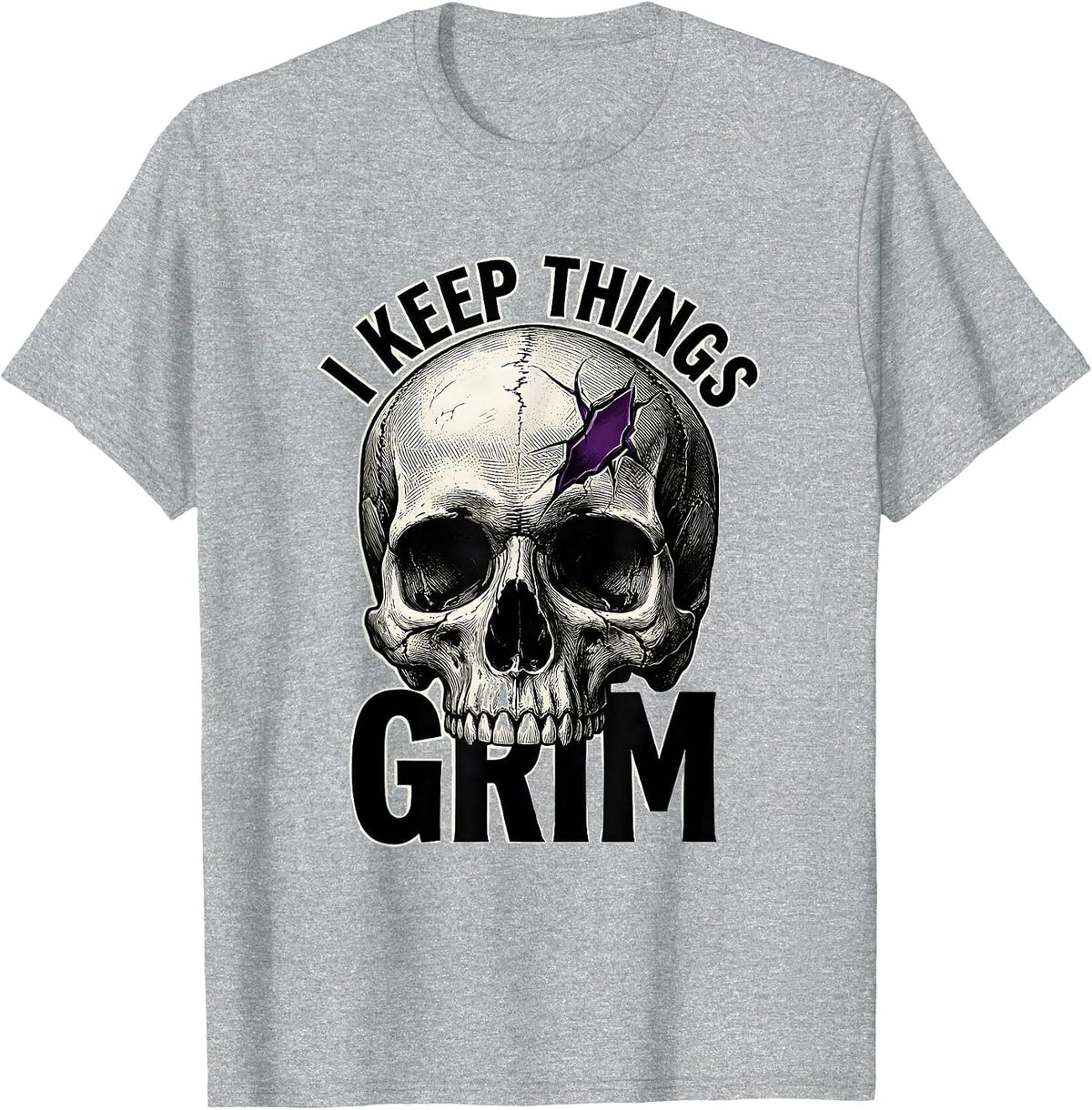 Men's I Keep Things Grim Horror Skull Punk Streetwear Alternative T-Shirt - Heather Grey
