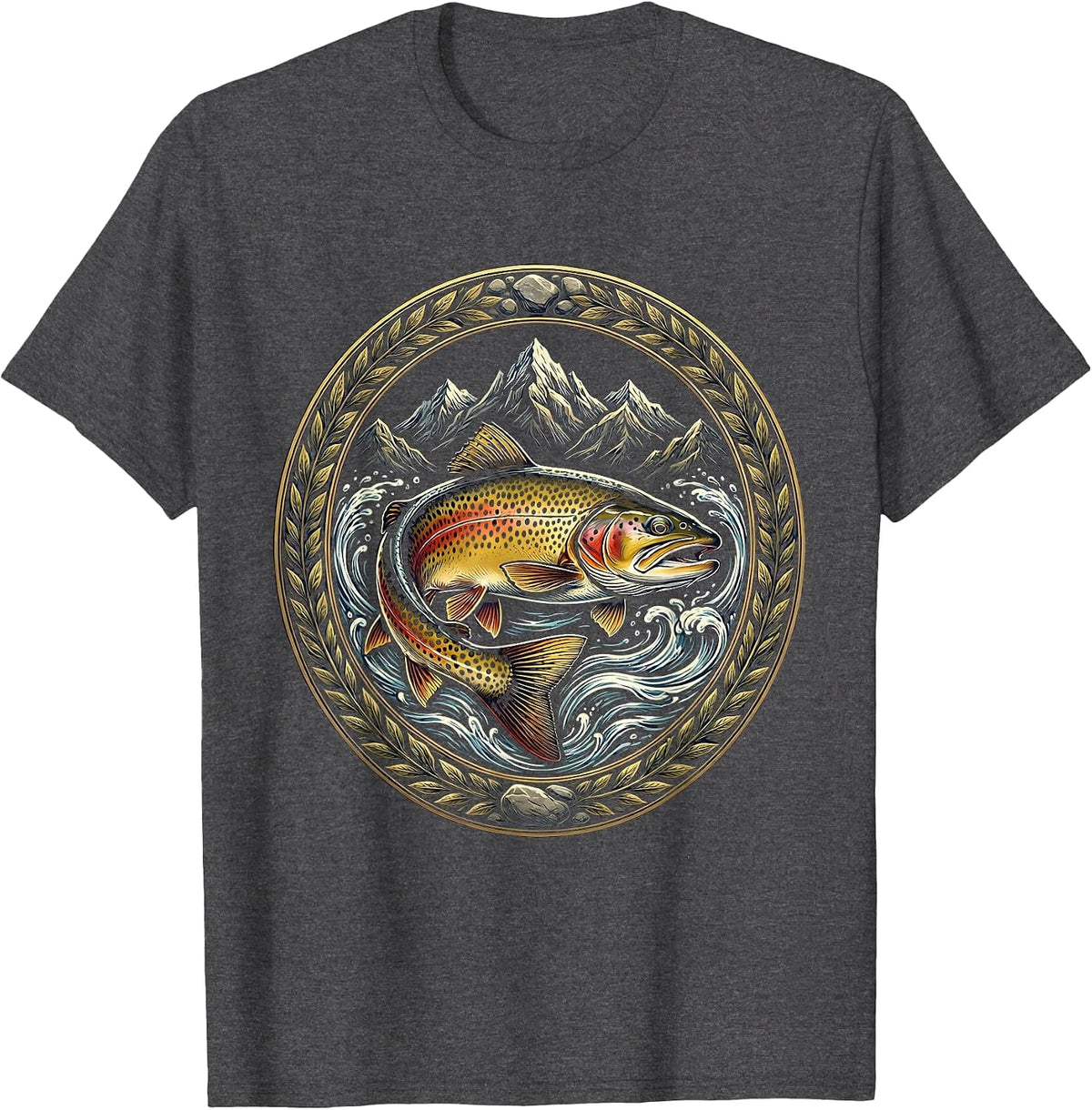 Trout in Mountain Stream Fishing Graphic T-Shirt - Dark Heather Grey