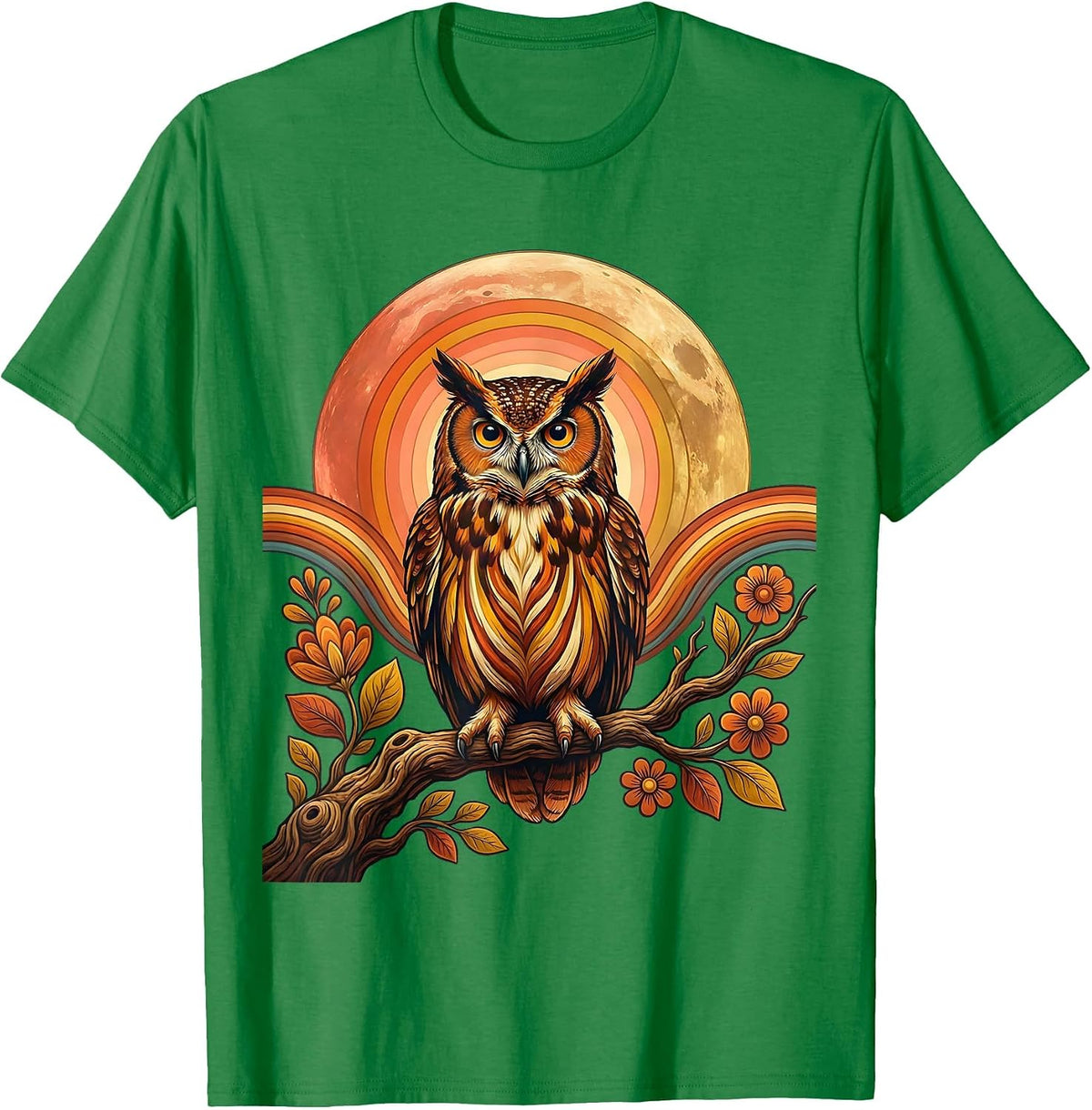 Men's Mexico Owl Moon Night Perched Branch Design T-Shirt - Kelly Green