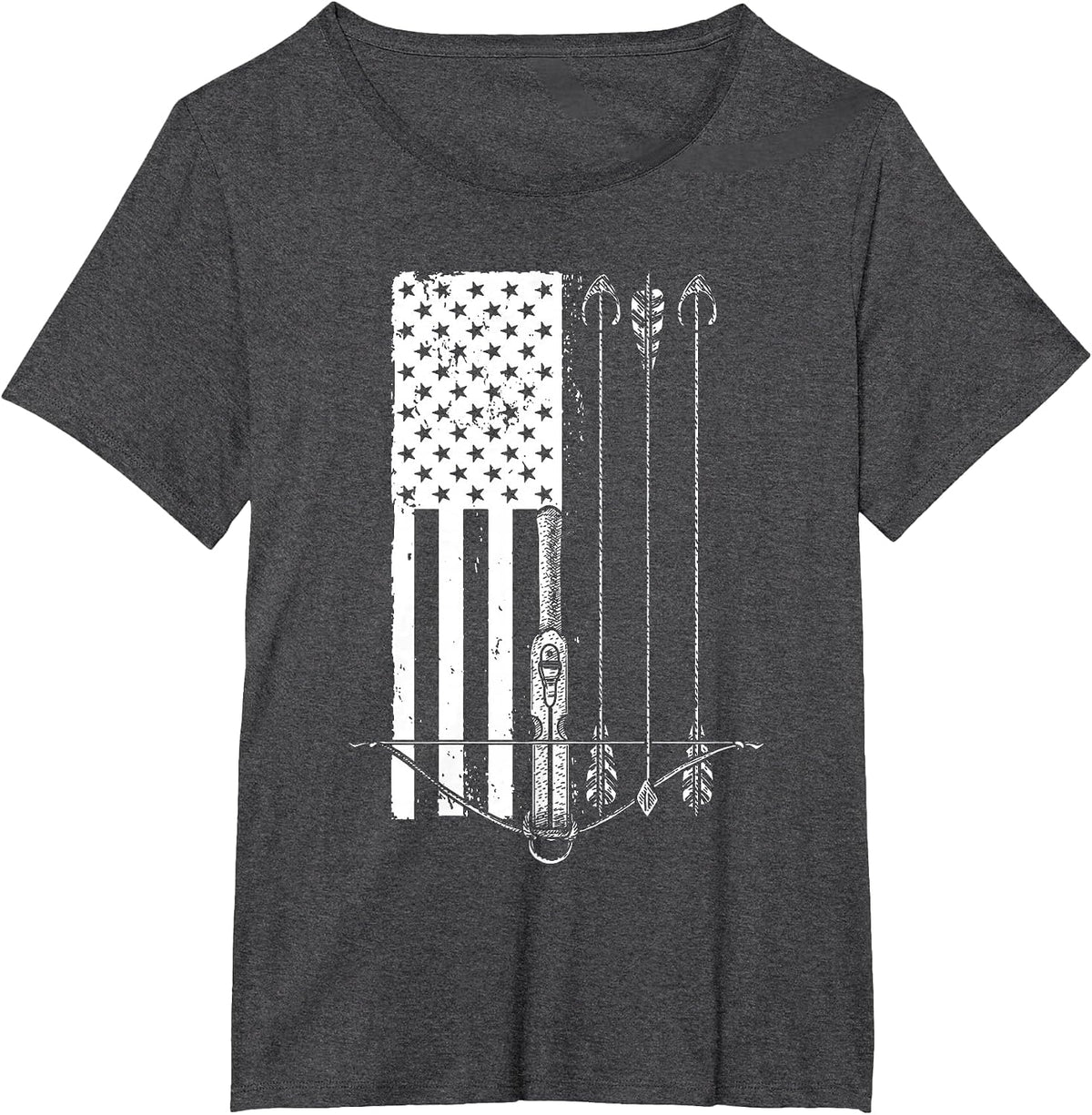 Cool Crossbow for Men Women Arrow Bow Hunting American Flag T-Shirt - Dark Heather Grey