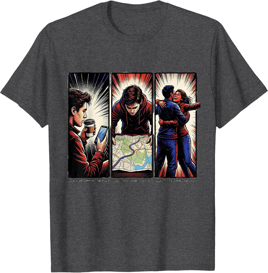 Men's Marathon Support Crew 26.2 Comic Book Runner Race Day Humor T-Shirt - Dark Heather Grey