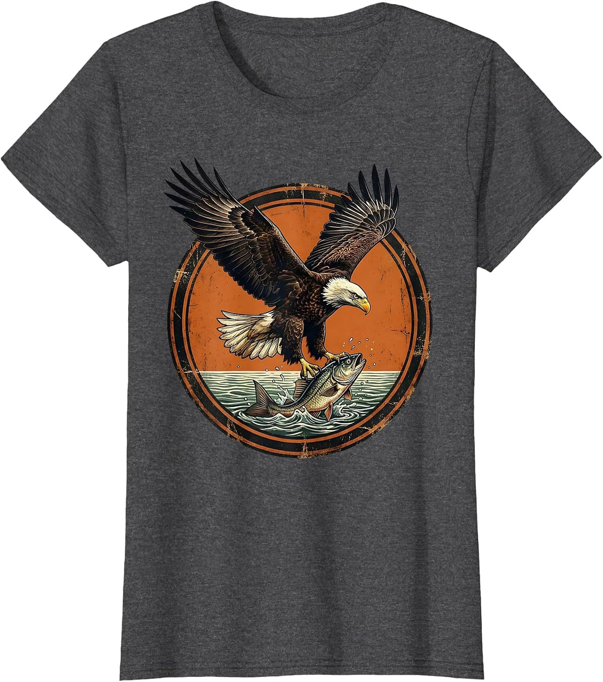 Women's Eagle Diving for Fish Graphic Tee | Fishing Art T-Shirt - Dark Heather Grey