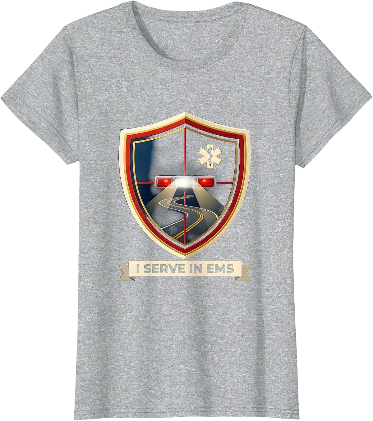 Women's I Serve in EMS Paramedic EMT First Responder Pride T-Shirt - Heather Grey