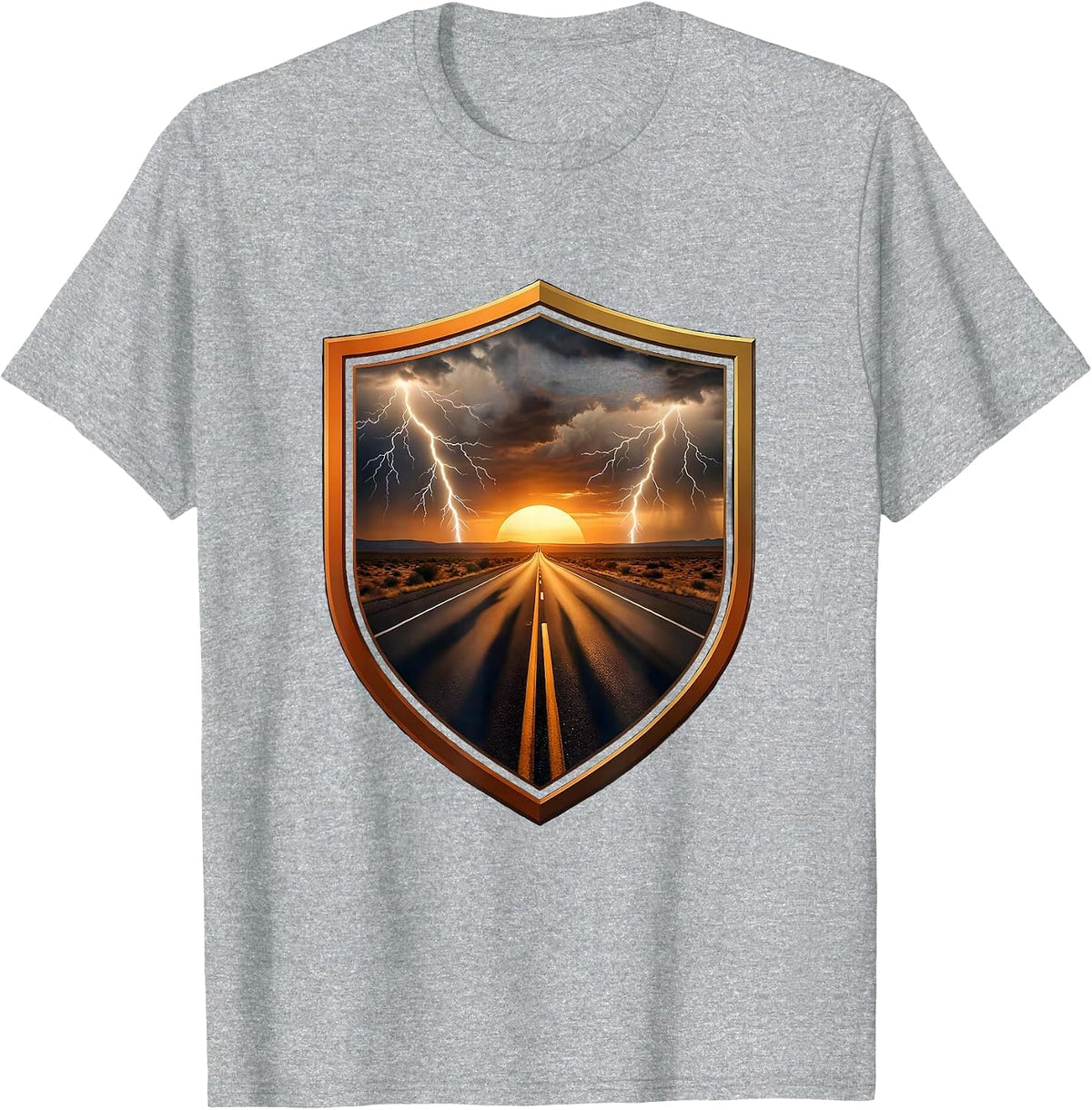 Men's Route 66 Desert Storm Dusk Highway Graphic Tee T-Shirt - Heather Grey